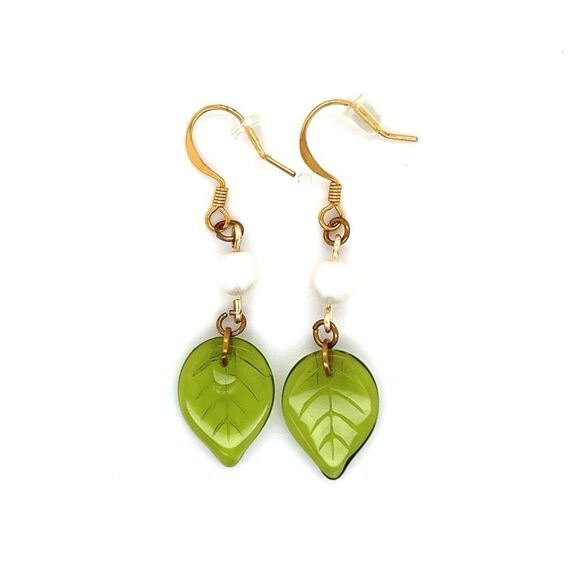 Fashion Pearl/Leaf Dangle Earrings - Picture 1 of 3